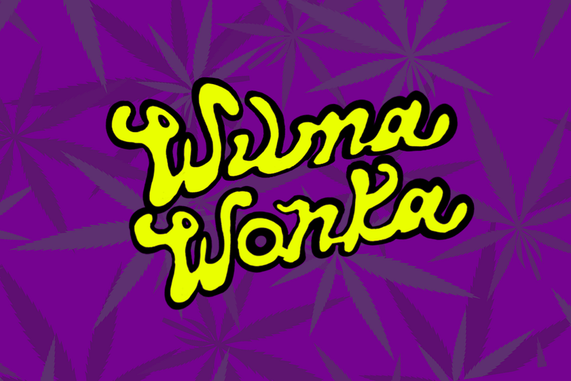 Wilma Wonka text logo on purple